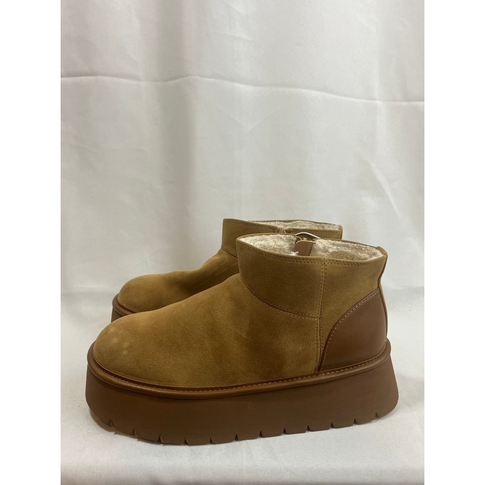 Wild Fable Womens Platform Ankle Boots Tan Brown Faux Shearling Lined Size 6 NWT